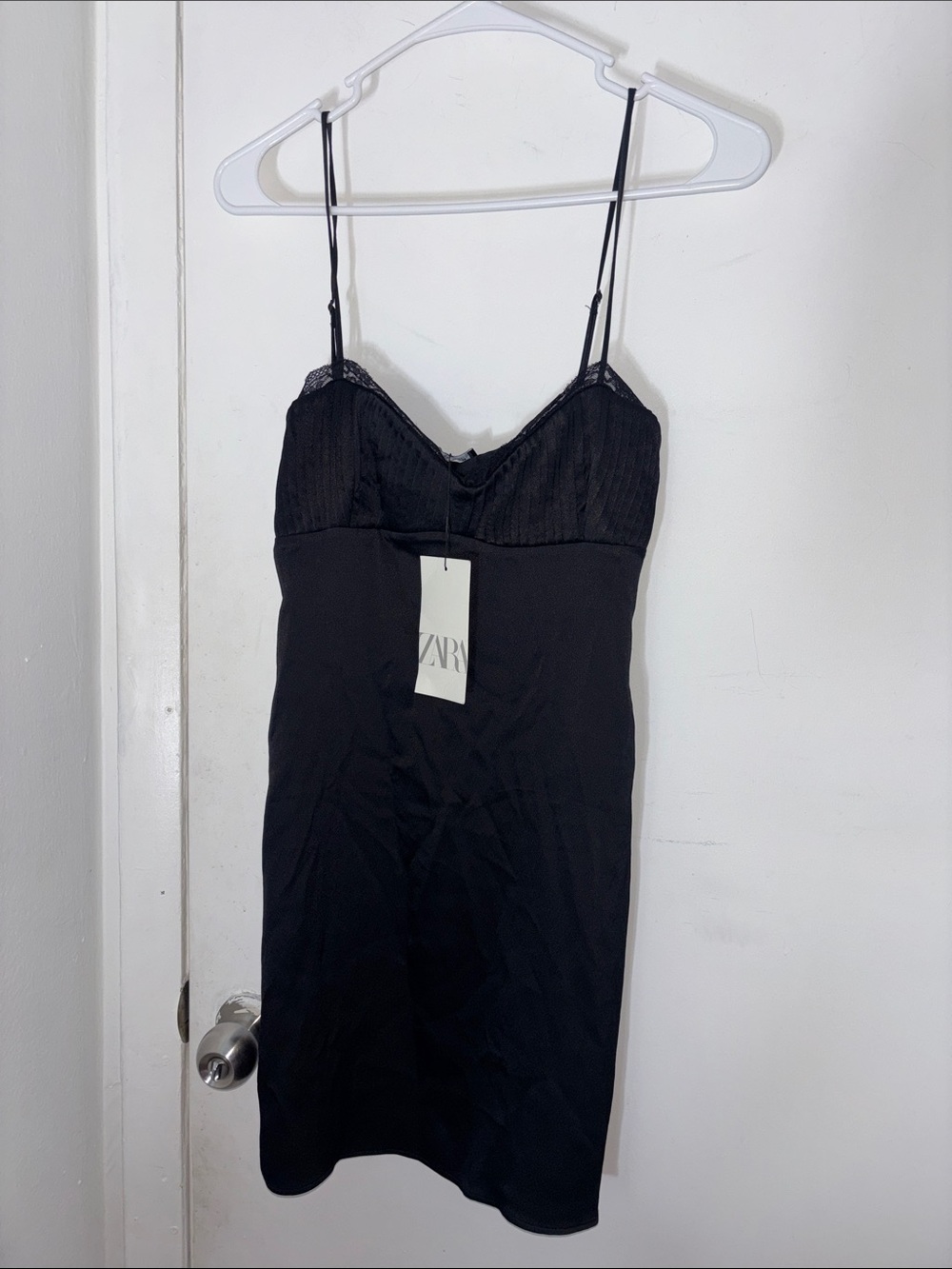 ZARA Black Lace-Trim Slip Dress with Adjustable Spaghetti Straps